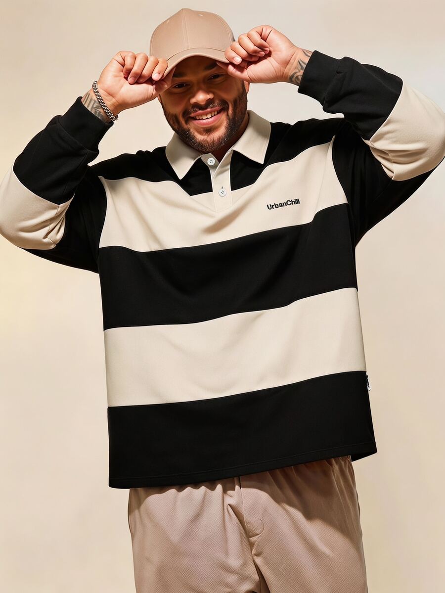 EASEVO Men's Spring/Autumn Casual Loose Fit Plus Size Long Sleeve Sweatshirt Solid Color Patchwork Polo Shirt Halloween Christmas Winter Party Autumn - Multicolor - View 1