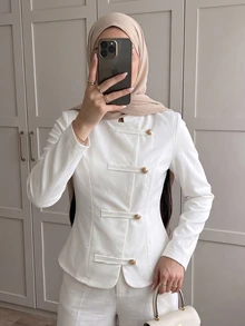 Celisse Winter Women's Solid Color Casual Versatile Daily Wear Long Sleeve Shirt - Beige - View 4