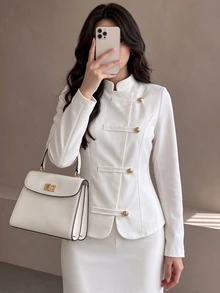 Celisse Winter Women's Solid Color Casual Versatile Daily Wear Long Sleeve Shirt - Beige - View 1