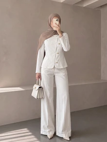 Celisse Winter Women's Solid Color Casual Versatile Daily Wear Long Sleeve Shirt - Beige - View 3