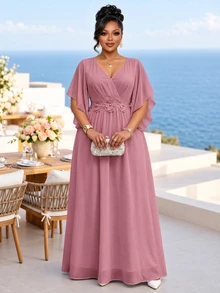 Fleurora Plus Size Dusty Pink Lace 3D Floral Dress Spring Summer Shiny Curve For Wedding Formal Christening Guest Dates Mother Of The Bride Evening Banquet - Dusty Pink - View 1