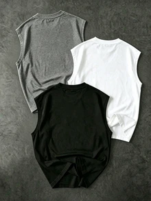 Gym Rark 男士圓領無袖運動背心，健身房適用 - 黑色 - 查看 2