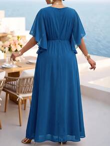 Fleurora Light Blue Plus Size Lace 3D Floral Spring/Summer Shiny Curve Dress For Wedding Christening Guest Dinner Evening Formal Banquet Cocktail Party Elegant - Teal Blue - View 2