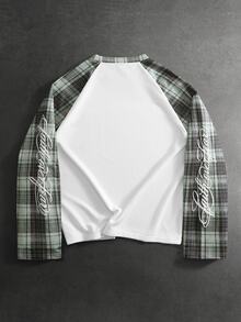 Manfinity Roghcode PAVTROS 男士迷彩拼接字母印花落肩袖 T-shirt，休閒街頭風，個性化，街舞、滑板、饒舌、塗鴉，寬鬆版型，度假禮物，中性款，情侶穿搭 - 彩色 - 查看 3