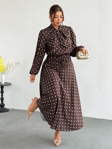 Firerie Plus Size Women Polka Dot Pleated Casual Party Dress Fall - Multicolor - View 5