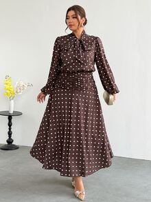 Firerie Plus Size Women Polka Dot Pleated Casual Party Dress Fall - Multicolor - View 7