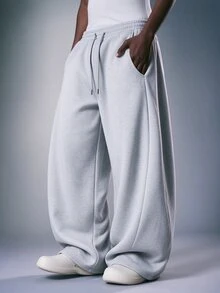 STYNVO Celana Sweatpants Kasual Serbaguna untuk Pria dengan Tali Serut di Pinggang, Cocok untuk Sehari-hari - Grey - View 3