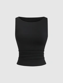 Sweetra 女士纯色褶皱 V 领黑色、白色、棕色吊带背心套装 - 彩色 - 查看 5