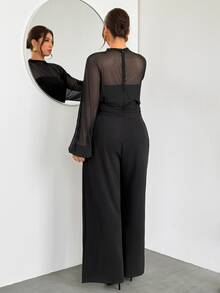 Firerie Plus Size Women's Solid Color Casual Elegant Daily Wear Jumpsuit Cocktail Party Formal Black Autumn Fall, Fall/Winter, Thanksgiving, New Year, Disco - Black - View 2