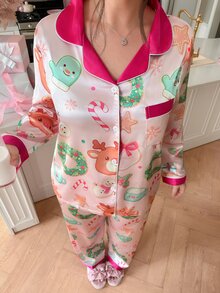 Slumberry CURVE Set Piyama Atasan dan Celana Kancing Tunggal Motif Kartun untuk Wanita Ukuran Besar - MultiWarna - View 6