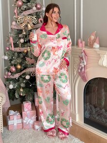 Slumberry CURVE Set Piyama Atasan dan Celana Kancing Tunggal Motif Kartun untuk Wanita Ukuran Besar - MultiWarna - View 5