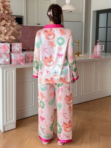 Slumberry CURVE Set Piyama Atasan dan Celana Kancing Tunggal Motif Kartun untuk Wanita Ukuran Besar - MultiWarna - View 2