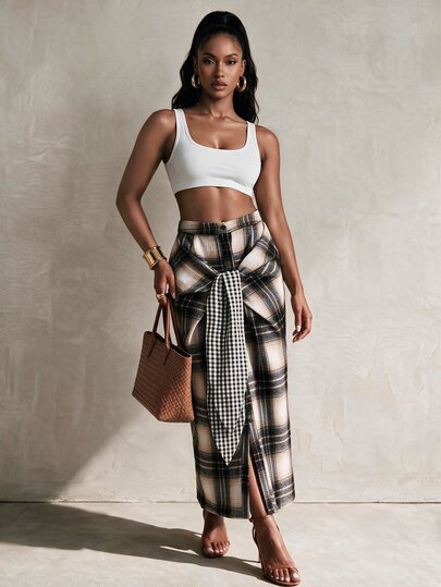 BamGlimmer Autumn/Winter New Plaid Bodycon Skirt, Fashionable And Elegant, Suitable For Travel, Daily Wear, Shopping, Parties And Gatherings, Versatile For Commuting