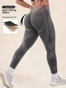 SHEIN Plus Size Women's High Waist Butt Lifting Sports Curve Alternative Leggings Gym Gray Fall - Black - View 1