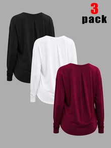 INAWLY Solva Women's Solid Color Casual Versatile Daily Long Sleeve Top - Multicolor - View 3