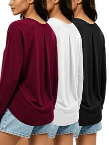 INAWLY Solva Women's Solid Color Casual Versatile Daily Long Sleeve Top - Multicolor - View 1