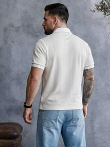 EGENSIO Men's Contrast Color Casual Versatile Daily Travel Short Sleeve Polo Shirt - White - View 4