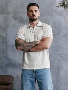 EGENSIO Men's Contrast Color Casual Versatile Daily Travel Short Sleeve Polo Shirt - White - View 5