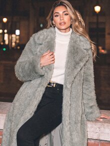 Anewsta Essential Autumn/Winter New Elegant Lady Faux Fox Fur Long Coat, Fashion Fur-In-One Women's Plush Overcoat - Grey - View 4