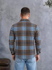 EGENSIO Men's Plaid Pattern Long Sleeve Pocket Button Front Shacket - Coffee Brown - View 5