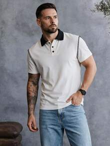 EGENSIO Men's Colorblock Casual Versatile Commute Travel Short Sleeve Polo Shirt - White - View 6