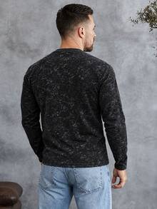 EGENSIO Men's Black Long Sleeve T-Shirt With Snow Wash Effect, Casual Streetwear Crewneck Tee - Black - View 5