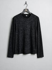 EGENSIO Men's Black Long Sleeve T-Shirt With Snow Wash Effect, Casual Streetwear Crewneck Tee - Black - View 2