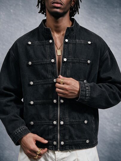 AXEPEAK Top da uomo taglie forti con cerniera, chiusura a toggle, maniche lunghe, nero/grigio lavato