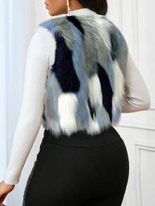 SHEIN Lady Plus Size Fashionable Commuter Colorblock Sleeveless Jacket, Autumn/Winter - White - View 2