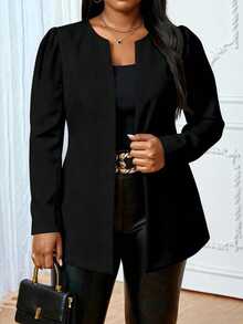 SHEIN Lady Plus Size Women Casual Elegant Open Front Long Sleeve Lightweight Black Blazer For Women Autumn Winter Fall - Black - View 7