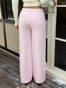CovetEZ Women's Solid Color Casual Daily Wear Knitted Long Pants - Pink - View 6