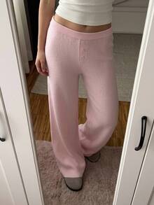 CovetEZ Women's Solid Color Casual Daily Wear Knitted Long Pants - Pink - View 5