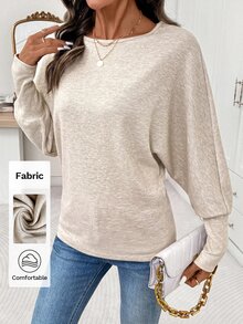 Editum تي شيرت نسائي بأكمام طويلة بتصميم بسيط للمكتب والسفر - لون مشمشي - مشاهدة 7