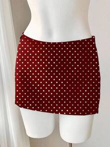 Comfortcana Women's Polka Dot Fashionable Versatile Date/Outing Mini Skirt - Burgundy - View 3