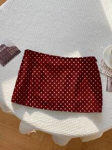 Comfortcana Women's Polka Dot Fashionable Versatile Date/Outing Mini Skirt - Burgundy - View 2