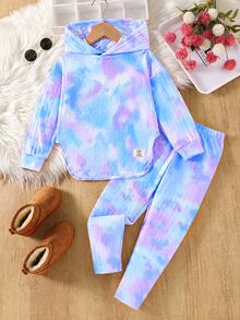 Elladie kids 青少年女孩格紋連帽2件套服裝，長袖連帽衫與鬆緊腰長褲套裝，休閒春秋冬套裝 - 淡紫色 - 查看 3