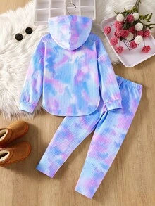 Elladie kids 青少年女孩格紋連帽2件套服裝，長袖連帽衫與鬆緊腰長褲套裝，休閒春秋冬套裝 - 淡紫色 - 查看 2