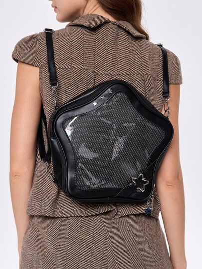 ROMWE Kawaii 1 pieza Mochila Japonesa Y2K Dulce y Cool, Bolso de Hombro con Forma de Pentagrama de Gran Capacidad, Bolso Cruzado de Dopamina, Adecuado para Bolso Ita de Muñeco de Peluche, Bolso Decorativo Transparente Multifuncional Versátil con Estructura 3D, Bolso Ita DIY, Combina con Vestido de Princesa Lolita, Uniforme JK, Cosplay y talla grande