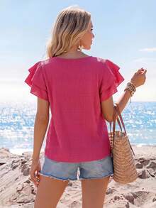 Sylviya Blusa unicolor de manga mariposa - Rosa Fucsia - Ver 4