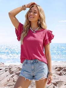 Sylviya Blusa unicolor de manga mariposa - Rosa Fucsia - Ver 3