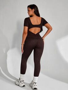 Slayform Seamless Ribbed High Elasticity Sexy Leopard Print Sports Jumpsuit - Brown - View 8