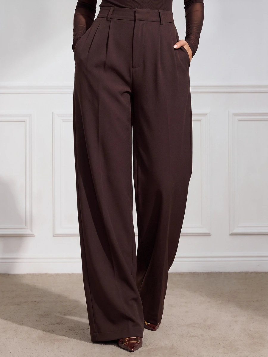 Silquee Elegant Yet Casual High-Waisted Brown Trousers For Autumn/Winter (Belt Included)-Create A Classic, Versatile Look That Is Perfect For The Workday.