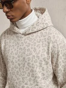 AKNOTIC Men's Grey Knit Letter Embroidered Loose Drop Shoulder Long Sleeve Fashion Hoodie, Suitable For Daily Wear Halloween Winter Party Autumn  - White - View 2