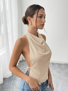 EgrlEra 无袖露背纯色优雅夏季背心 - 杏色 - 查看 1