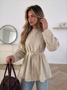 Serisse Women's Minimalist Versatile Long Sleeve Blouse For Office And Commuting - Apricot - View 4