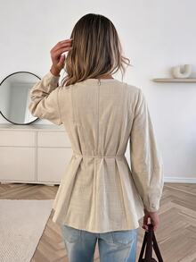 Serisse Women's Minimalist Versatile Long Sleeve Blouse For Office And Commuting - Apricot - View 3