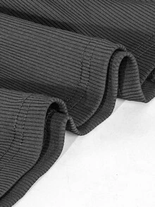 SHEIN Plus Size Maternity Elegant Waist Adjustable Buckle Belly Support Flared Ribbed Knit Black Long Pants Fall - Black - View 7