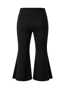 SHEIN Plus Size Maternity Elegant Waist Adjustable Buckle Belly Support Flared Ribbed Knit Black Long Pants Fall - Black - View 4