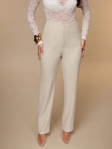 Silquee Elegant, Sexy, And Casual High-Waisted Apricot Trousers For Autumn And Winter-Create A Classic, Versatile Look That Is Perfect For The Workday. - Apricot - View 8