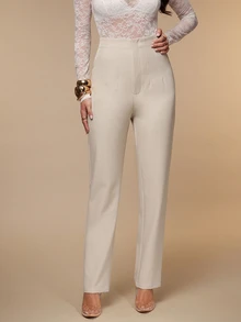 Silquee Elegant, Sexy, And Casual High-Waisted Apricot Trousers For Autumn And Winter-Create A Classic, Versatile Look That Is Perfect For The Workday. - Apricot - View 4